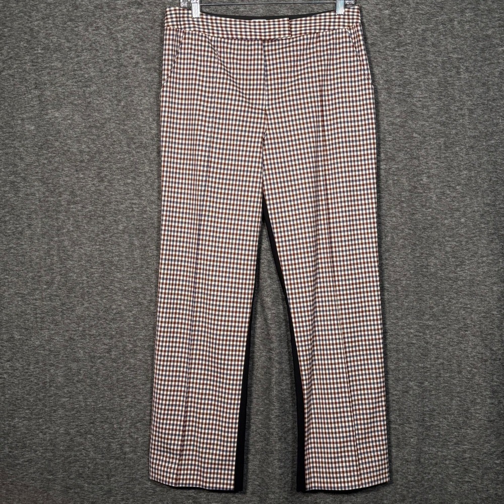 Rosie Assoulin Scrunchy Trouser Plaid Wool Maroon Pants Size 6 - Picture 3 of 16